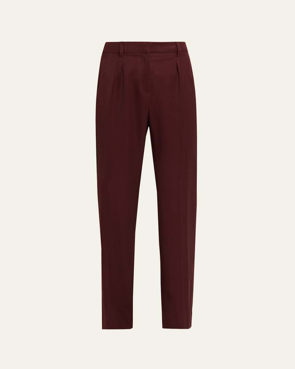 Cannes Pleated Straight-Leg Wool Pants